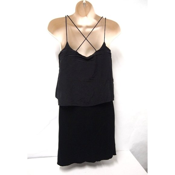 AllSaints Womens Fade Dress 2 Mini Black Layered Silk/Knit Strappy Sleeveless - Picture 6 of 8